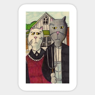 Americat Gothic Cute Cartoon Classic Cat Art Sticker